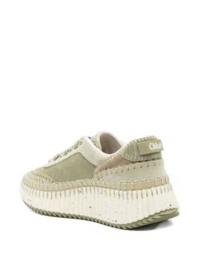 Chloé Nama Embroidered Suede Sneakers In Green