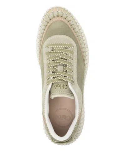 Chloé Nama Embroidered Suede Sneakers In Green