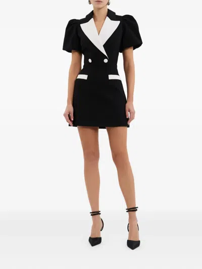 Rebecca Vallance Womens Black And White Emma Puffed-sleeves Stretch-woven Mini Dress