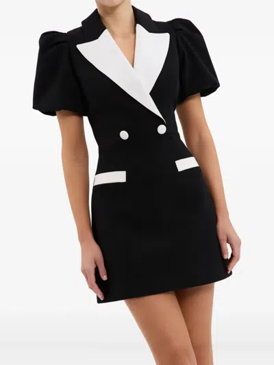 Rebecca Vallance Womens Black And White Emma Puffed-sleeves Stretch-woven Mini Dress
