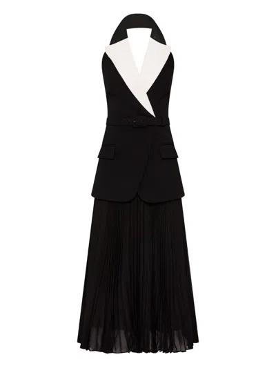 Rebecca Vallance Womens Black And White Emma Pleated Stretch-woven Midi Dress