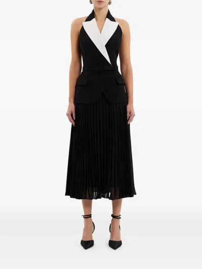 Rebecca Vallance Womens Black And White Emma Pleated Stretch-woven Midi Dress