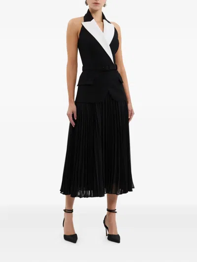 Rebecca Vallance Womens Black And White Emma Pleated Stretch-woven Midi Dress