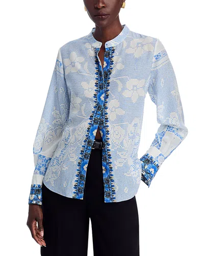 Kobi Halperin Eloise Lace-print Silk Blouse In Blue