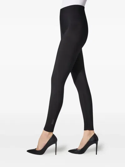 Wolford Ribbed Seamless Leggings Elastic Waistband In Black