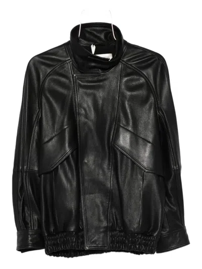 Nour Hammour Ariste Elastic-cuffed Leather Jacket In Black