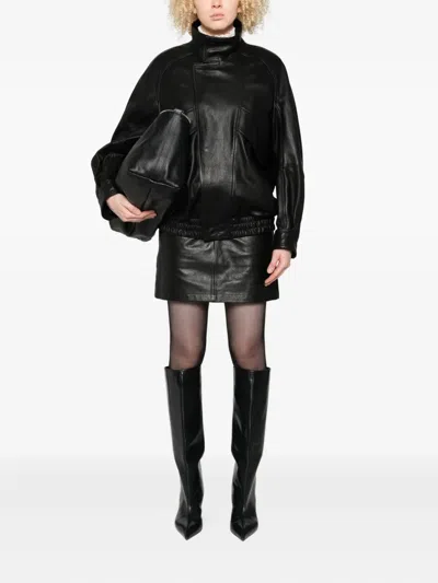 Nour Hammour Ariste Elastic-cuffed Leather Jacket In Black