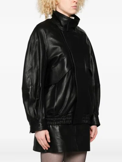 Nour Hammour Ariste Elastic-cuffed Leather Jacket In Black