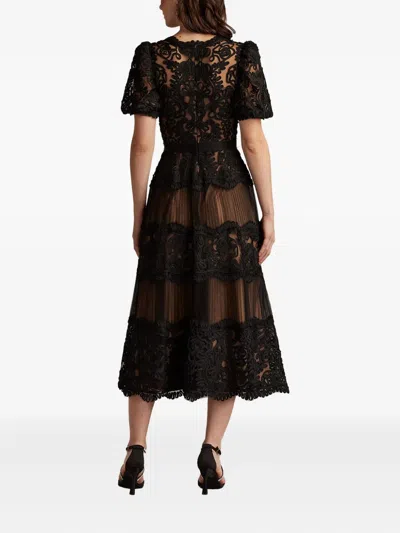 Tadashi Shoji Belline Embroidered Chiffon Midi Dress In Black
