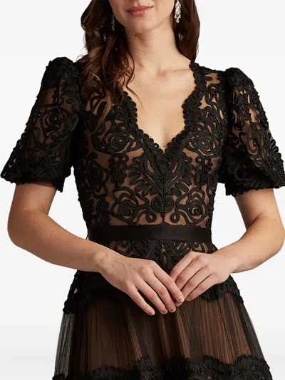 Tadashi Shoji Belline Embroidered Chiffon Midi Dress In Black