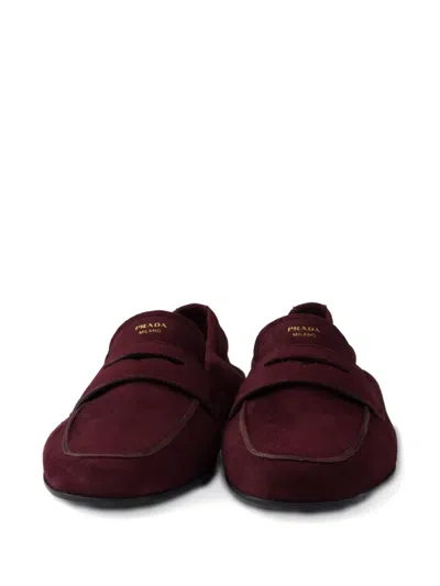 Prada Shuffle Antiqued Suede Loafers In Red