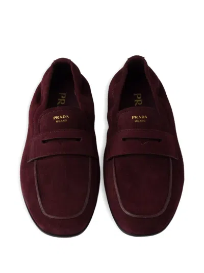 Prada Shuffle Antiqued Suede Loafers In Red