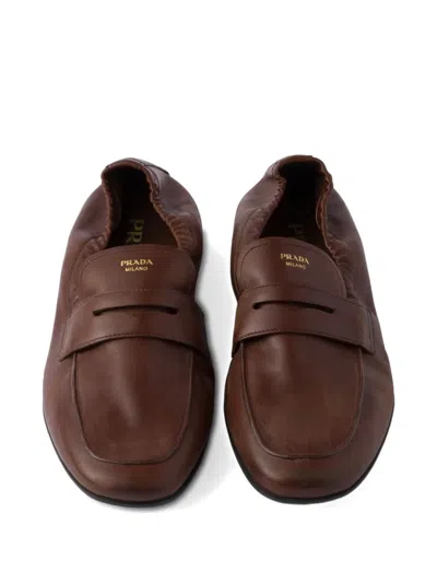 Prada Ruched Loafer Ld54 In Brown