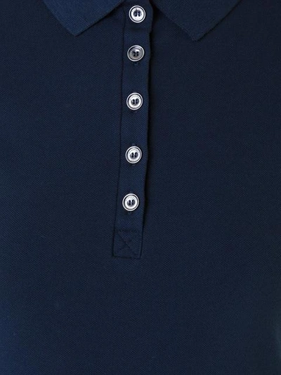 Shop Burberry Check Trim Stretch Cotton Piqué Polo Shirt In Blue