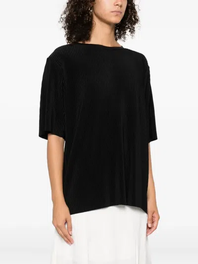 Herno Pleated Short-sleeve T-shirt In Black