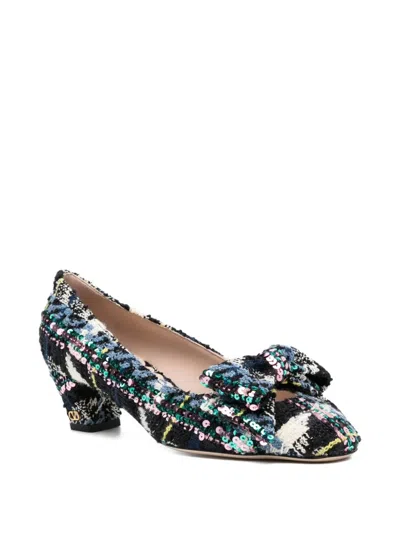 Valentino 45mm Bowow Shiny Plaid Tweed Pumps In Multi