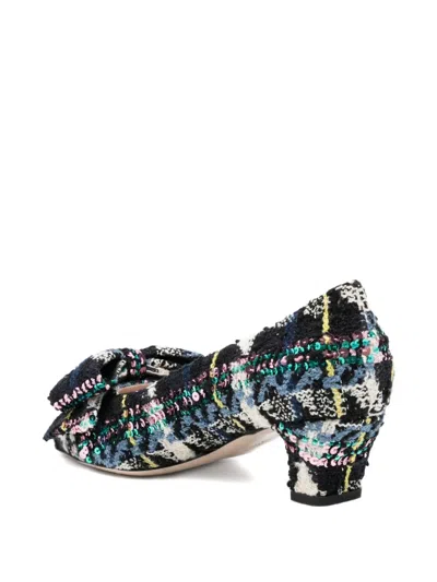 Valentino 45mm Bowow Shiny Plaid Tweed Pumps In Multi