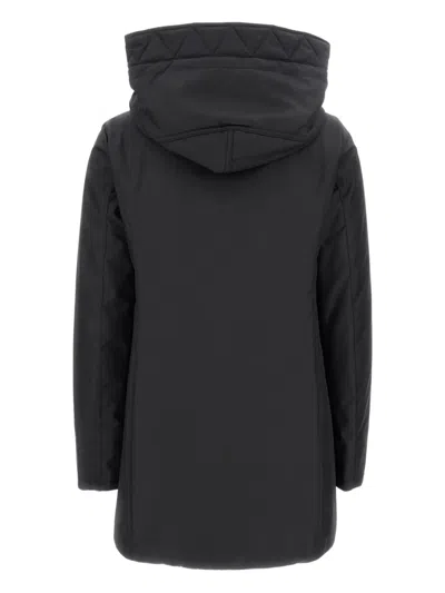 Fay Hooded Black Jacket With Quilted Detailing And Toggle Closure In Black