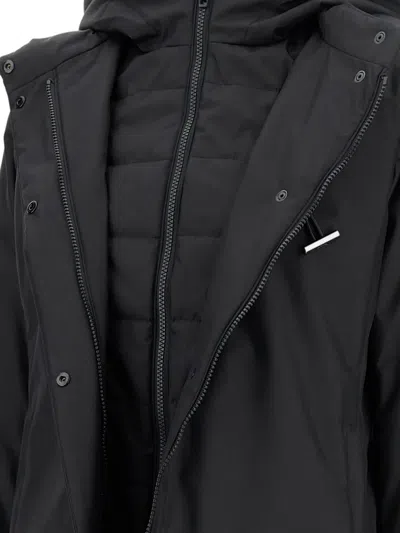 Fay Hooded Black Jacket With Quilted Detailing And Toggle Closure In Black