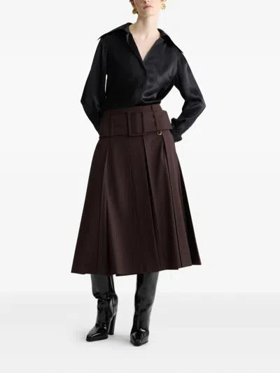 Patou Wide Belt Midi Skirt In Brown