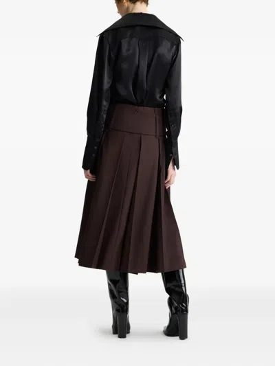 Patou Wide Belt Midi Skirt In Brown