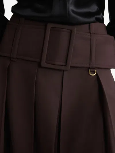 Patou Wide Belt Midi Skirt In Brown