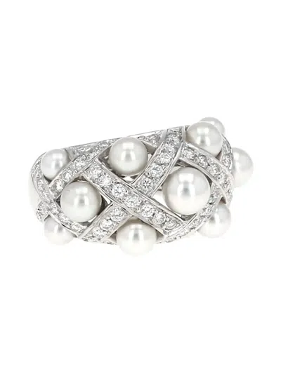 Pre-owned Chanel Baroque Diamond Ring In Silver