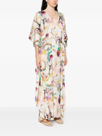 Dolci Follie Marble-print Kaftan Dress In Green