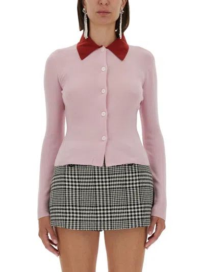 Self-portrait Merino Wool Cardigan In Pink