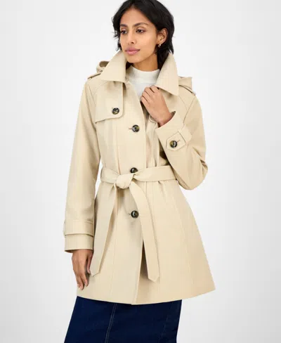 London Fog Women's Hooded Belted Zip-front Raincoat In Neutral