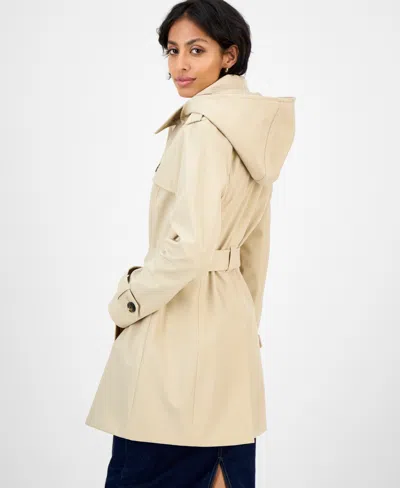 London Fog Women's Hooded Belted Zip-front Raincoat In Neutral