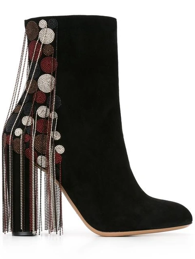 Chloé Bead-fringe Suede Ankle Boot, Black/mix
