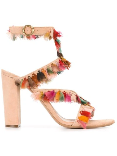 Chloé Suede Sandal With Colorful Fringe, Reef Shell