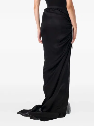 Rick Owens Draped Drawstring Maxi Ruched Side Slit In Black