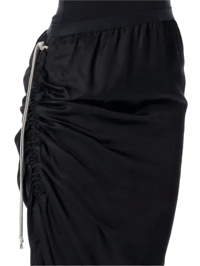 Rick Owens Draped Drawstring Maxi Ruched Side Slit In Black