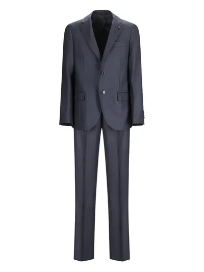 Lardini Single-breasted Wool Suit In Blue