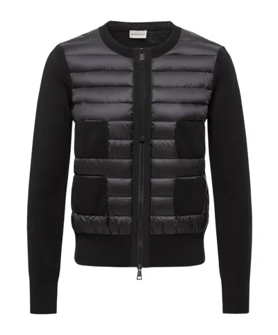 Moncler Padded Virgin Wool Zip-up Down Cardigan In Black
