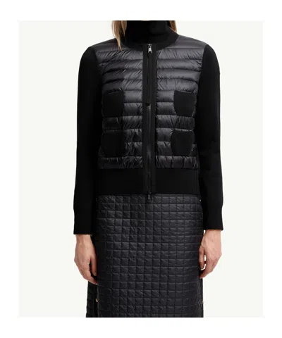 Moncler Padded Virgin Wool Zip-up Down Cardigan In Black