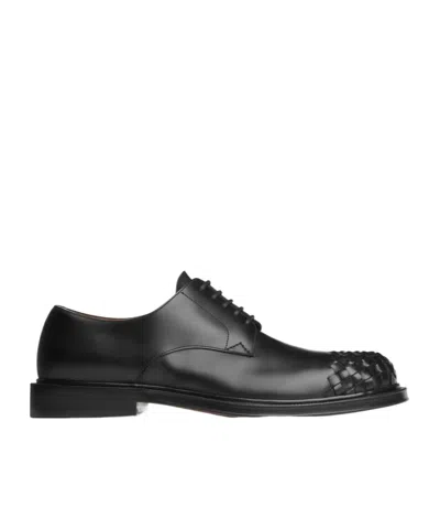 Bottega Veneta Leather Lace-up Shoes Featuring Signature Detail In Black