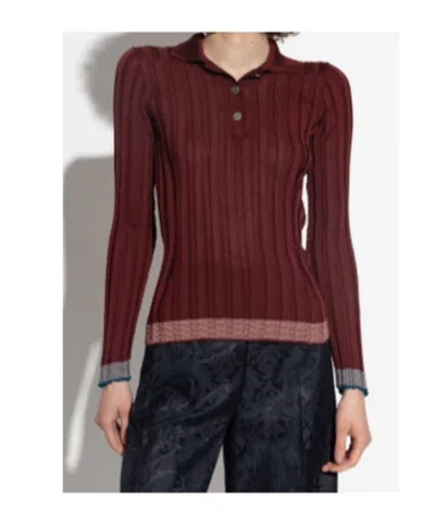 Etro Ribbed Viscose Polo Shirt In Red