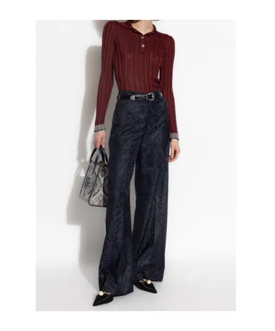 Etro Ribbed Viscose Polo Shirt In Red