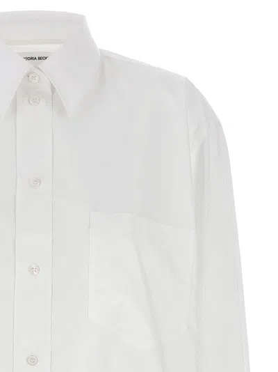 Victoria Beckham Cropped Shirt With Logo Embroidery Shirt And Blouse White