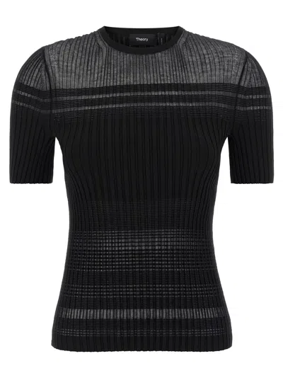 Theory Textured Ribbed T-shirt With Stretch Blend In Black