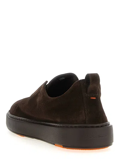 Santoni Suede Slip-on Trainer With Double Buckle Decoration In Brown