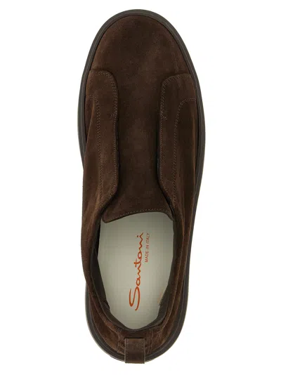 Santoni Suede Slip-on Trainer With Double Buckle Decoration In Brown