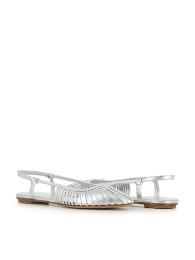 Del Carlo Pleated Slingback Flats In Silver