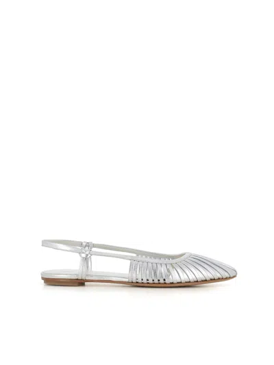 Del Carlo Pleated Slingback Flats In Silver