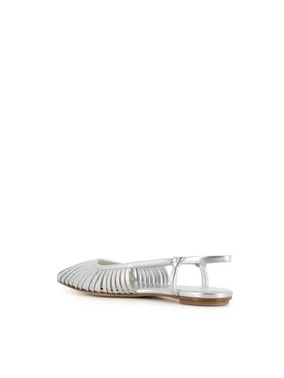 Del Carlo Pleated Slingback Flats In Silver