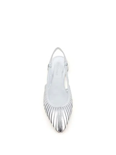 Del Carlo Pleated Slingback Flats In Silver