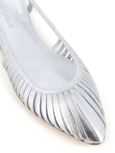 Del Carlo Pleated Slingback Flats In Silver